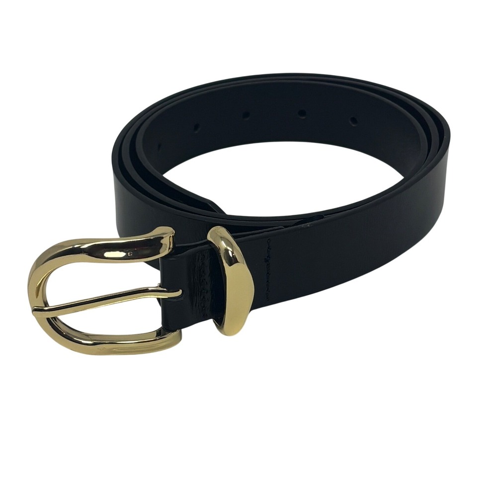 Sanctuary Black Leather Belt Gold Horseshoe Buckle Womens Size Large